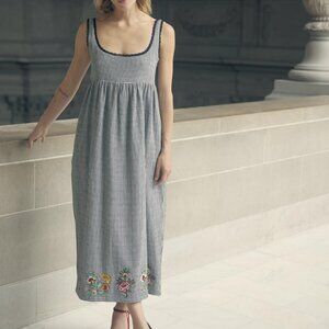 Emily Embroidered Midi Dress - Sable/Ivory Houndstooth